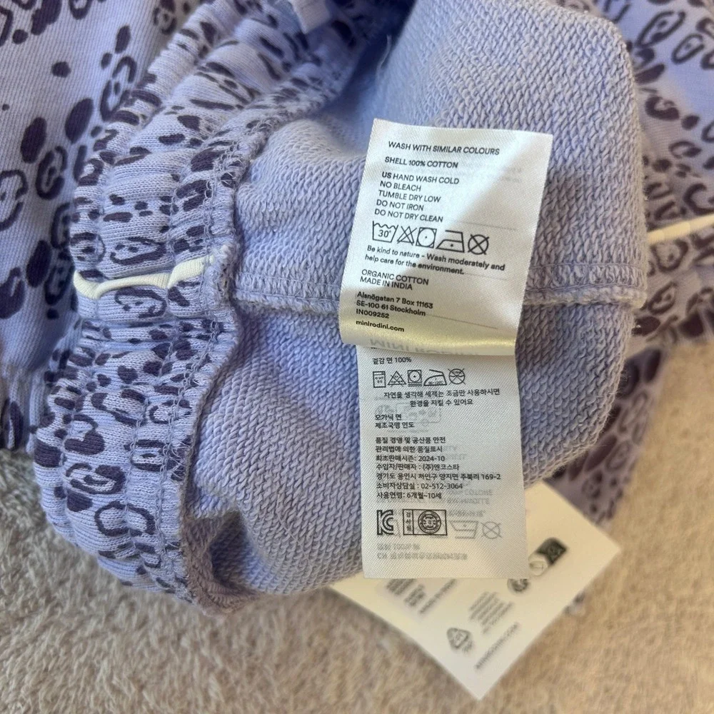 Mini Rodini Purple Leopard Print Sweatshirt and Shorts Set 92/98 1.5-3Y NWT